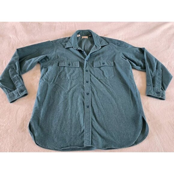 LL Bean Chamois Cloth Shirt Mens Size 17.5 Teal Button Down Knit Cotton - Picture 1 of 5